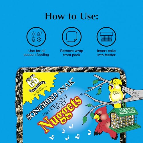 C&S Songbird Snak Seed Cakes for Wild Birds, Suet Nuggets | Bird seed cake with black oil sunflower seed, peanut suet nuggets, year-round feeding with less mess and waste