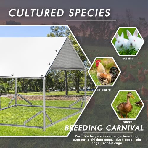 LEMBERI Metal Chicken Coop Spire Roof Walk in Chicken Run Pen for 6 Chickens, Galvanized Rabbits Duck Poultry Cage with Waterproof Cover for Outdoor,Backyard and Farm - size: 78.0"L x 118.1"W x 76.8"H