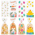 Doneace Easter Treat Bags Clear Easter Cellophane Bags for with Twist Ties for Candy Goodie Cookies Sweet and Gifts Packaging 4 Style Platstic Party Favors Bags 50PCS