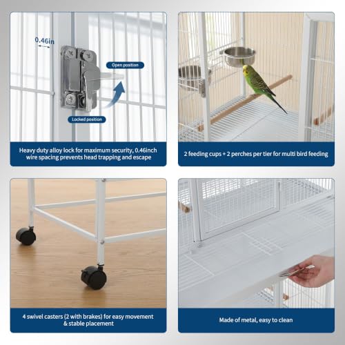 TrailBlaze Heavy Duty Large Bird Cage - 74 Inch Stackable Aviary with 3 Dividable Compartments, Removable Trays, Spacious Flight Enclosure for Parakeets, Cockatiels, Conures, Finches, Easy Clean - color: White