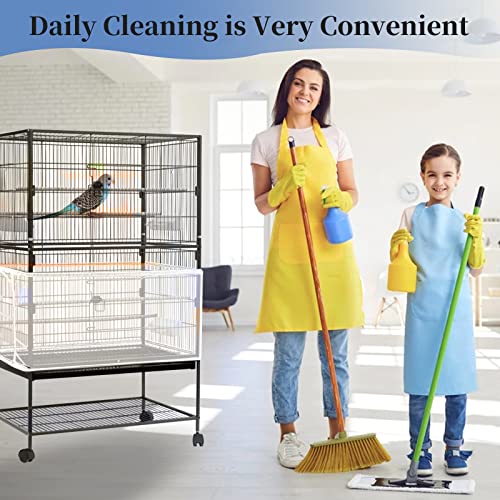 Daoeny 2Pcs Large Bird Cage Cover, Adjustable Parrot Nylon Airy Soft Mesh Net, Universal Seed Feather Catcher, Birdcage Cover Skirt Sheer Guard for Parakeet Macaw Round Square Cages - color: Black & White, size: 118 x 15.7 inch