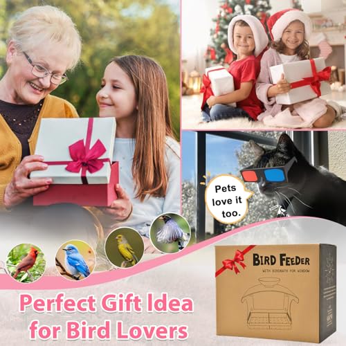 Clear Window Bird Feeder with Water Bowl | Self-adhesive hooks, brush for easy cleaning, ideal gifts for mom parents, clear design for close-up bird watching