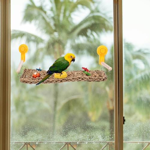 ibasenice Parrot Climbing Rope Net Toy with Suction Cup for Travel Woven Hammock Ladder for Parakeets and Pet Birds Interactive Aerial Design for Cage Exercise and Entertainment