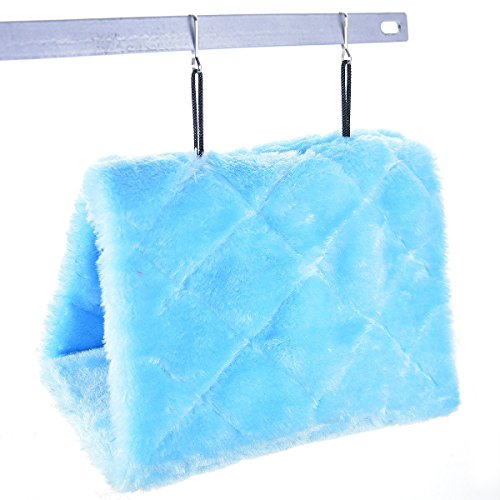 Winter Warm Bird Nest House Shed Hut Hanging Hammock Finch Cage Plush Fluffy Birds Hut Hideaway for Hamster Parrot Macaw Budgies Eclectus Parakeet Cockatiels Cockatoo Lovebird (L, Blue) - color: Blue, size: L