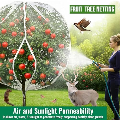Drawstring & Zipper 2 Pack 8x8 FT Fruit Tree Netting Cover - Easy Install - Reusable Bird Netting for Blueberry Bushes/Apple/Pear/Tomato Tree, Anti-Cicada/Deer/Squirrel,Big Size Plant Protection Net - size: 8×8FT