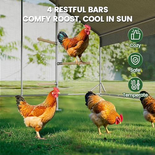 Walk-in Chicken Coop 234" L x 118" W, Outdoor Metal Poultry Cage | Solar Light Included, Predator-Proof Hardware Cloth, Waterproof & UV-Resistant Cover, for Farm & Backyard - size: 234.2"L x 118.4"W x 78.3"H