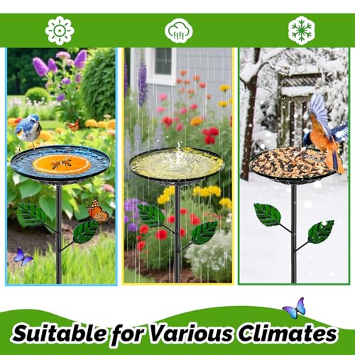 4 Pack Metal Bird Bath for Outside, Small Hummingbird Bath Bowl with Metal Stakes, Detachable Birdfeeder Birdbath Garden Decor for Outdoor Yard Lawn - color: 4P-Relief pattern disc