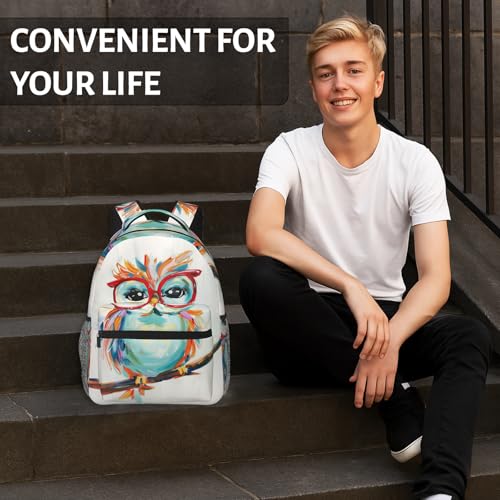 Colorful Owl Backpack for Women Teen Girls School Laptop College Artistic Big Glasses Owls Backpacks for Gifts Travel Hiking Work Camping, Polyester Lightweight Aesthetic Bookbag Back Pack - color: Owl07