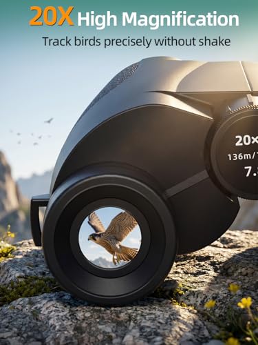 Binoculars for Adults and Kids, 20x25 Compact High Power Binoculars with Low Light Vision for Bird Watching, Large Eyepiece Waterproof Outdoor Hunting, Travel, Sightseeing