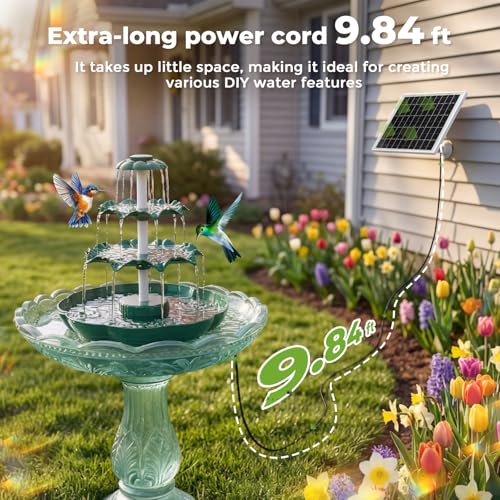AISITIN 6.5W Solar Bird Bath Fountain, 3-Tiered Waterfall, DIY Detachable | Solar Fountain Pump & Adjustable Panel, Lightweight Resin Plastic for Garden, Outdoor Bird Feeder, Pond Decor