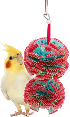 Bonka Bird Toys 1065 Duo Paper Puff 8" High by 3" Wide Small Parrot Chew Cage Toy, Cockatiel, Parakeet, Lories, and Similar Sized Birds