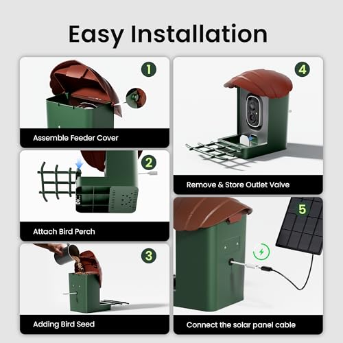 Bird Feeder with Camera Solar Powered, 3K HD Video, AI Bird Recognition, Auto Capture with Instant Notifications, IP65 Weatherproof, Gifts for Seniors Bird Watchers, Brown - color: Brown-3K