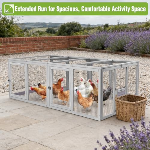 GUTINNEEN Large Chicken Run Extension with 20.73 sq.ft Space, Sliding Chicken Door, 1/2" Galvanized Wire, Secure Locks & Easy-Access Doors, Cozy Coop Chicken Cage Poultry Cage Outdoor - size: 79"L x 37.8"W x 26.8"H