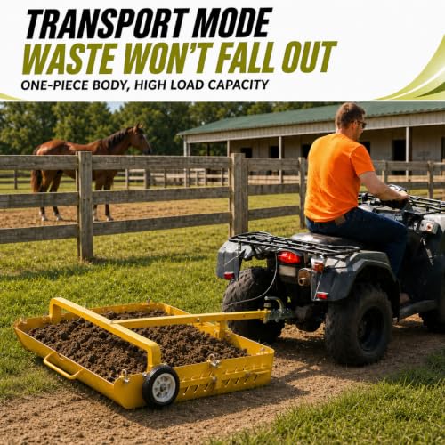 GRIND MODE 2-in-1 Horse Paddock Cleaner & Tow-Behind Trailer, Heavy Duty Manure Fork & Scoop, Efficient Yard Sweeper for Horse Manure, Drag Collector for Pasture/Yard Easy Cleanup - color: Yellow, size: Wire Drag