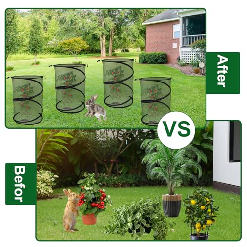 4 Pack Pop up Plant Covers Tent from Animals, 20"H X 13"D Insect Barrier Mesh Plant Guard Cover Net Black Garden Plant Protectors Mini Greenhouse Plant Protection Cage with Stakes for Outdoor Plants - color: Black