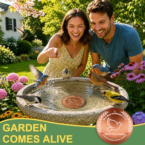 Bird Bath Copper Disk, 99.99% Pure Copper Bird Bath Cleaner with Triple-Point Support, 4 Inch Thick Chemical-Free Natural Water Cleaner for Outdoor BirdBaths, Bowls, All-Season Use - color: 1 Pack
