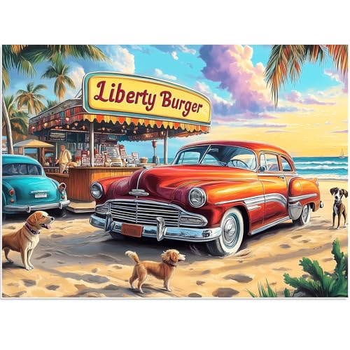 500 Piece Puzzle for Adults, Beach Store Puzzle, Recycled Cardboard Car Dog Jigsaw Puzzles 500 Pieces, Challenging Puzzles Game Home Decor Birthday Party Gift Toy for Seniors 20.5 * 15 inch - style: Beach Store
