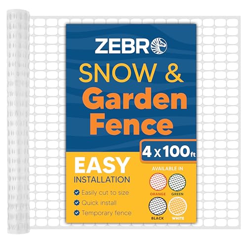 ZEBRO 4' x 100' White Plastic Garden Fence Roll – Light Duty Mesh Fencing for Temporary Fence, Snow, Garden Netting, Animal Barrier, Agricultural Fencing & Lawn Protection - color: White, size: Light-Duty 4' x 100'
