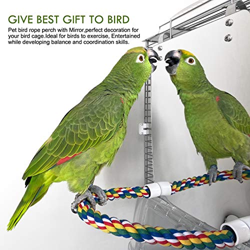 Stainless Steel Bird Cage Mirror, Parakeet Mirror with Rope Perch, 10.6 in | 10.6 in Mirror for Medium Birds, Rope Perch for Standing, Hanging Cage Hook, Stainless Steel Surface, Cockatiels & Conures - size: Large(10.6 * 7.87)