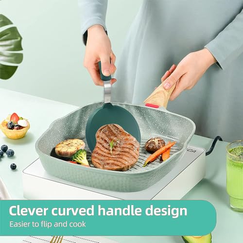 2Pcs Silicone Spatula Turner,Wide Pancake Spatulas utensils set for cooking,Heat Resistant Non-Stick Kitchen Use s for Flipping Pancakes, Omelettes, Fish,Dishwasher Safe.(Green) - color: Set of 2 Green