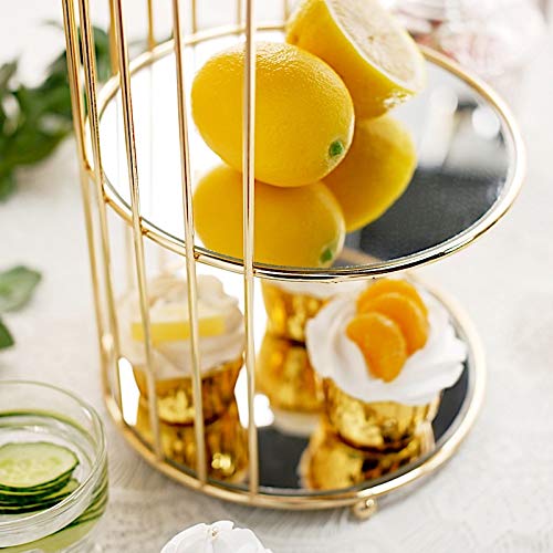22-Inch Gold 3 Tier Metal Mirror Glass Hanging Bird Cage Dessert Cupcake Stand Wedding Reception Party Table Decorations
