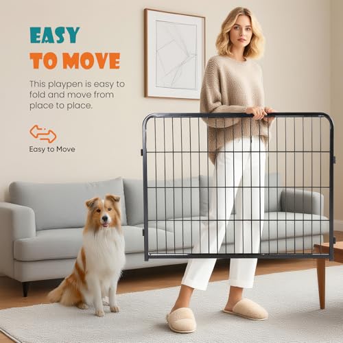 NEWBULIG Dog Playpen Indoor 8 Panels 24 Inch, Metal Outdoor Dog Fence Pen | Heavy Duty Metal Exercise Pen, Foldable Portable, RV Camping, Yard Garden, Small Dogs Pet Pen - color: Basic Black, size: 24IN