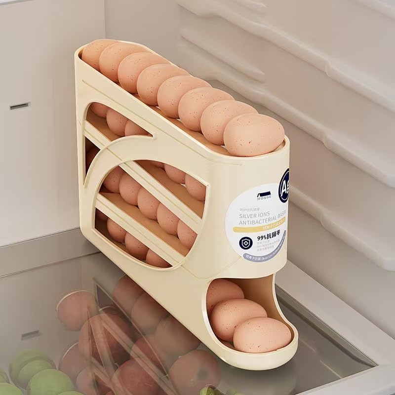 4-Tier Egg Dispenser for Refrigerator, Gravity Auto-Rolling Design, Holds 30 Eggs, Space-Saving Easy-Access Fridge Organizer Rack