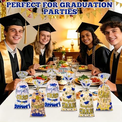 QOIUSO 100 PCS Graduation Cellophane Treat Bags - Congrats Graduates Candy Plastic Clear Goodies Wrapping Bags with 110 PCS Twist Ties for Graduation Day Grad Party Supplies - color: Graduation-100pcs