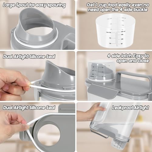 5-7LBS Airtight Dog Cat Food Storage Container with Upgraded Large Nozzle BPA-free, 4 Snap Seals Plastic Pet Food Storage Container with Handles are Easy to Clean and Carry- Light Gray - color: Light Gray, size: 5L-1pack
