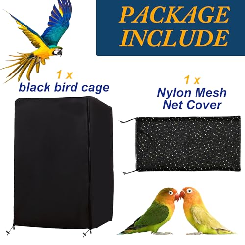 Universal Bird Cage Cover,Pet Cage Cover,100% Shading Oxford Cloth with PU Coating Layer,Good Night for Small Animals,Adjustable Soft Airy Nylon Mesh Net for Round Square Cages (Black, 35×25×47in) - size: 35×25×47in