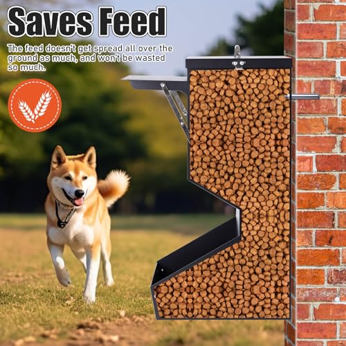 Outdoor Automatic Dog Feeder Large Breed 25 lbs Gravity Dog Feeder | Galvanized Metal Self Feeding Dog Food Dispenser Hanging Pet Food Feeders for Dogs Chickens and Farm Animals