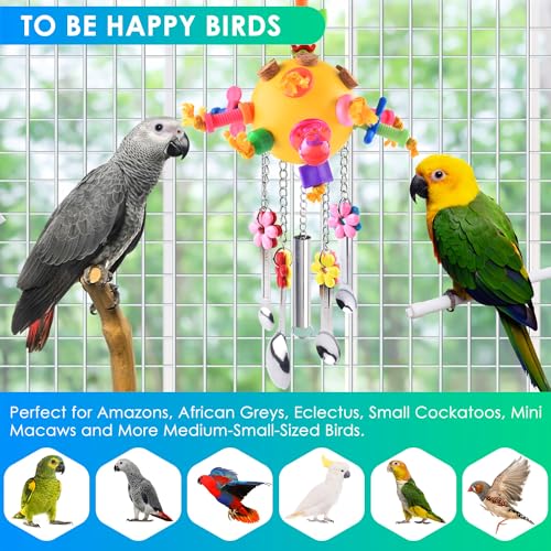 KATUMO Bird Toys Pull Spoons Colorful Acrylic Stick Toys Parrot Chew Toy for Amazon Parrot, African Grey, Conure, Caique, Quaker, Small Cockatoo, Mini Macaw, Eclectus and Similar Birds - color: Yellow ball