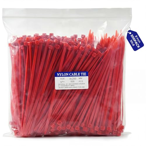 Zip Ties, 500pcs Red Zip Ties 8 Inch, Plastic Ties Small Zipties Cable Tie Wraps, Multi-Purpose Cable Management Ties, Self-Locking Ziptie for Office and Home(Can bear 30lb) - color: Red, size: 8" (500 Pack)