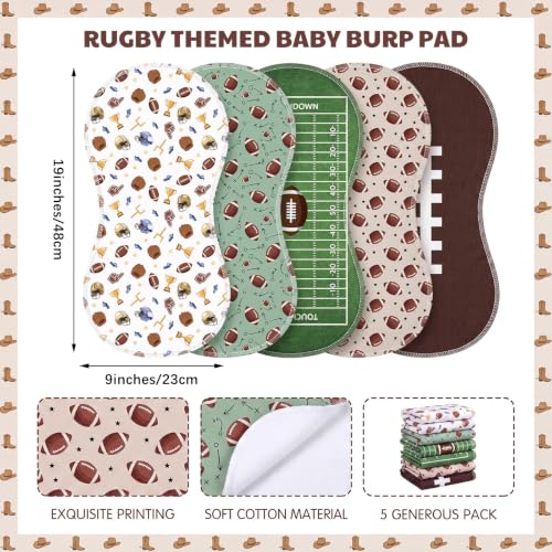 SmoothNovelty 5 Pack Football Baby Burp Cloths Soft Absorbent Burping Rags for Newborns 19"x9" Spit up Cloths for Boy Girl Newborn Baby Shower Registry Gifts Set Nursery Decor - style: Football