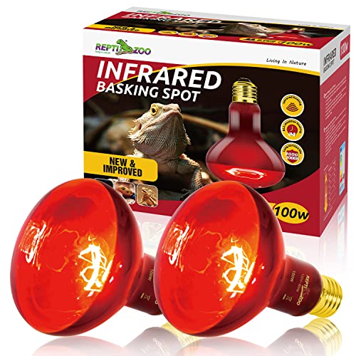 REPTI ZOO 2 Pack Infrared Heat Lamp, 100W Reptile Heat Emitter Infrared Basking Spot Light, Red Heat Lamp for Chickens Coop Reptile Pets Brooder Use - style: Infrared Basking Light Bulb