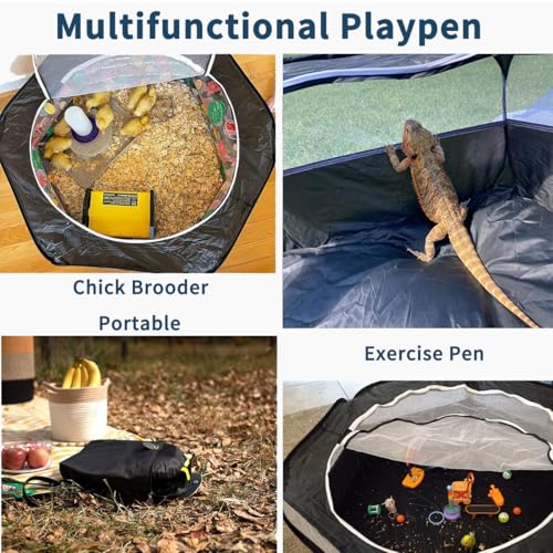 Amakunft 2 in 1 Small Animals Playpen with Pad Mat Rabbit Pop Up playpen Tent Portable Chick Brooder Box Indoor for Guinea Pig/Ferret/Chinchilla/Bearded Dragon/Kitten - color: Black with Pee Pad