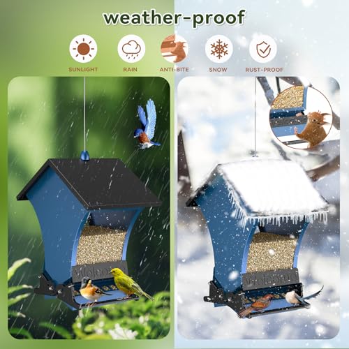 Wildpark Squirrel Proof Bird Feeders for Outdoors, 5LB Metal Hanging Feeders, Large Wild Feeders for Cardinals, Chickadees, Durable Backyard Feeders -One in Blue - color: Blue