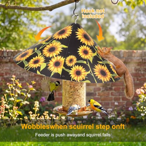 18.5 Inch Sunflower Squirrel Baffle for Bird Feeder Pole, Large Birds Attract Squirrel Proof with Non-slip Pad, Chew Proof Plastic Bird House Rain Guard Accessories for Shepherds Hook Outside