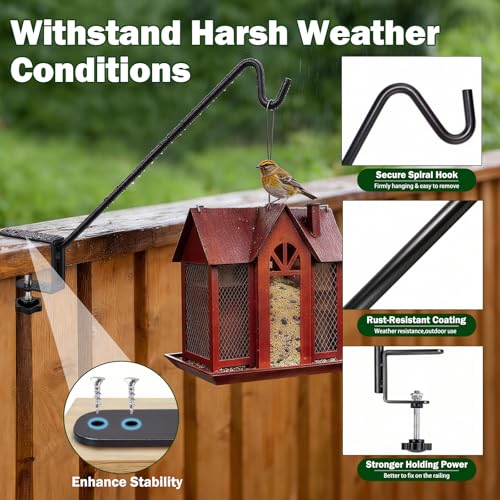 11 Inch Deck Railing Plant Hanger 2 PCS, Deck Hooks for Railing | Heavy Duty Solid Iron Shepherds Hook, For Deck Railing & Bird Feeders Outdoors, Stable Plant Hanger Bracket for Balcony,Porch - size: 11Inch -2PCS