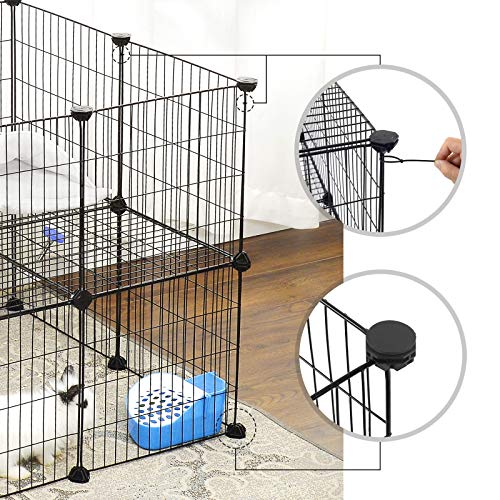 SONGMICS Pet Playpen, Small Animal Playpen, Rabbit Guinea Pig Cage, Zip Ties Included, Metal Wire Apartment-Style Two-Story Pet Premium Villa for Bunnies Puppies, Indoor Use, Black ULPI02H - color: Black, size: 56.3"L x 28.7"W x 28"H