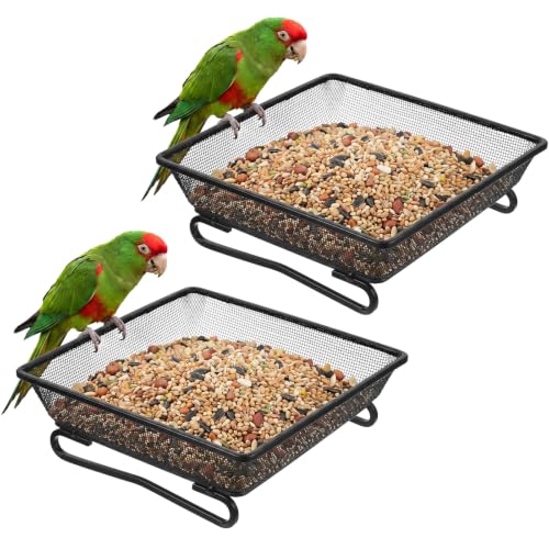 2 Pack Metal Ground Bird Feeder Tray, Platform Feeders with Drainage Holes – Weather-Resistant Mesh Seed Tray for Wild Birds, Squirrels, Doves, and Cardinals, Garden & Backyard Decoration