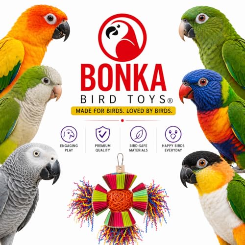 Bonka Bird Toys 3488 Cake Party Parrot Preening Foraging Plucker Natural Toy cage Cages Shredder Cockatiel Conure African Grey Parakeet Made in the USA
