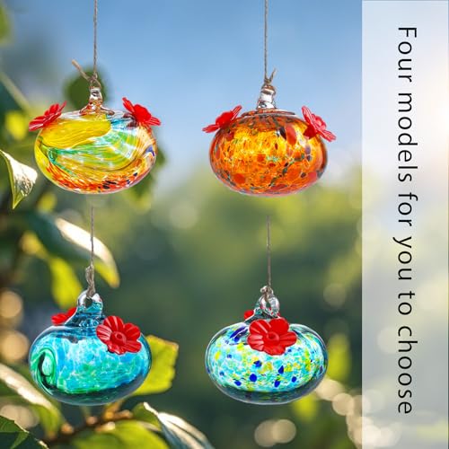 Glass Bird Feeder with Flower Decoration – Hanging Outdoor Bird Feeder for Garden, Patio,Backyard(Orange) - color: Orange