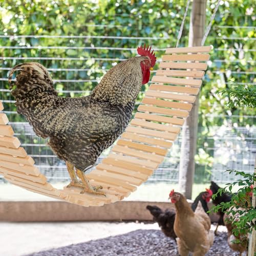 Jorewood Chicken Coop Toy Natural Wooden Chicken Swing & Bridge Toys Multi-Functional Poultry Perch with Wooden Beads (Safe for Chickens/Ducks) - color: Yellow