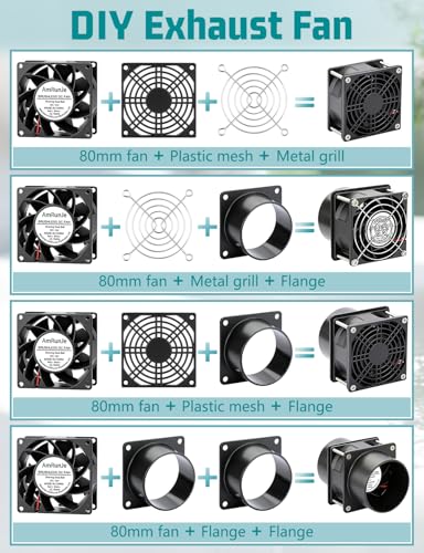 12v Soldering Exhaust Axial Fan 80mm x 38mm Speed Control | 3 Inch Duct Fan, Dual Ball Bearing, Small Fume Extractor for Smoke Laser Enclosure DIY Grow Tent Ventilation Spray Booths - size: 80mmx38mm 2 ducts