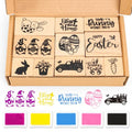 JarThenaAMCS 11 Pcs Easter Wooden Rubber Stamps Spring Tulip Floral Bunny Rabbit Egg Gnome Mixed DIY Craft Stamps for Party Decor Scrapbooking Cards Making - style: Easter