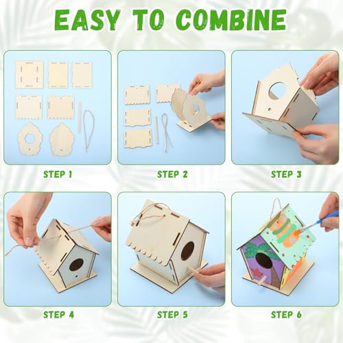DoubleFill 36 Pack 4.3" Wooden Bird Houses Bulk for Kids with Front Perch Peg, DIY Kid Art Craft Outdoor Birdhouse Kit Unfinished Hanging Birdhouse Class Activity for Girls Boys to Build and Paint