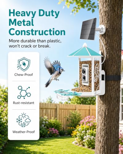 Smart Bird Feeder with Camera Solar Powered, AI Bird Species Identification | 2K Video Live Stream, 5MP Photos, Durable Metal for Outdoor, Real-Time Bird Alert, 1.8L Capacity, Gifts for Mom Dad Birdlover - color: Blue