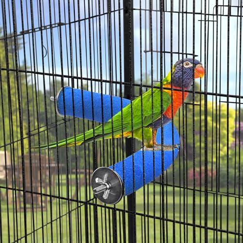 FrgKbTm U Shape Parrot Perch Stand Toy Bird Platform Sand Paw Grinding Clean Stick Exercise Conure Budgie Cockatiel Cage Accessories (Blue-Corner)