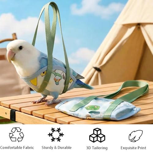 Ouliget Parrot Sling Carrier Bag, Portable Handheld Bird Travel Vests Bag, Escape-Proof Outdoor Walking Bird Pouch for Small Medium Size Parrot Parakeet Budgies, Large